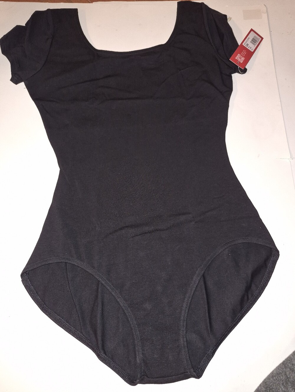 Capezio NEW LARGE Black Scoop Neck Short Sleeve Bodysuit dance Ballet Cotton